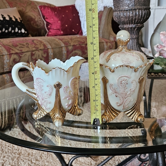 Northwood Inverted Fan Sugar Creamer Spooner Uranium Custard Glass Antique EAPG - Picture 14 of 16